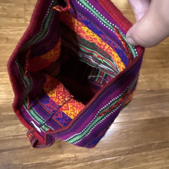 Peruvian Handwoven Tapestry Alpaca Wool Drawstring Large Colorful Backpack 16” - Picture 13 of 13